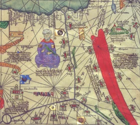 Mapa północno-wschodniej Afryki i południowo-zachodniego Lewantu, widok od południa. Atlas kataloński.
